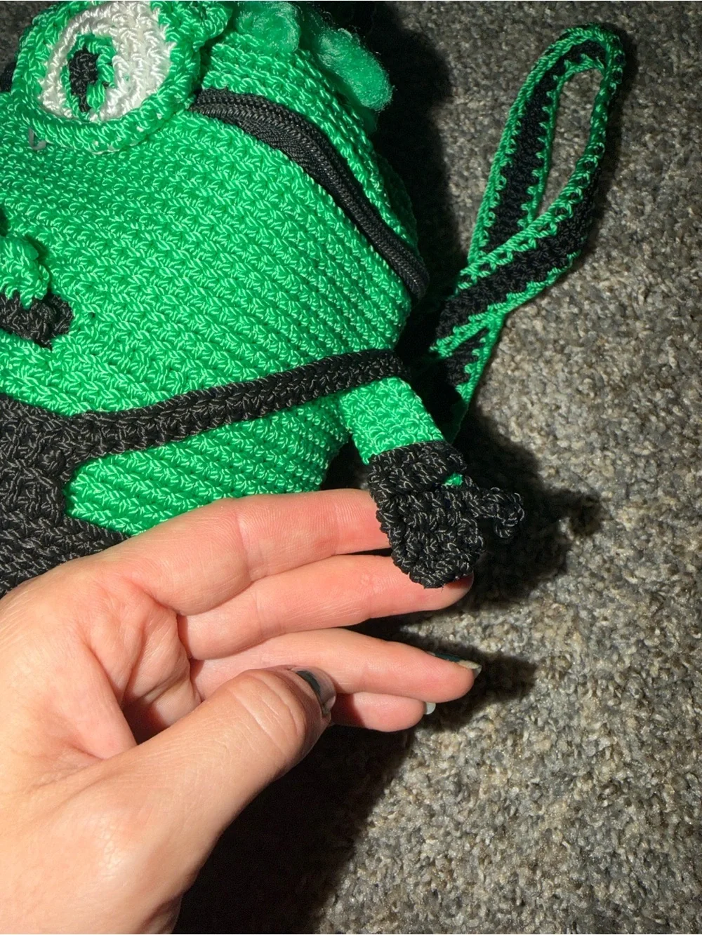 Hand Crafted Green and Black Crochet Monster Backpack